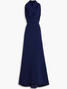 Badgley Mischka Navy Cowl-Neck Maxi Gown 0